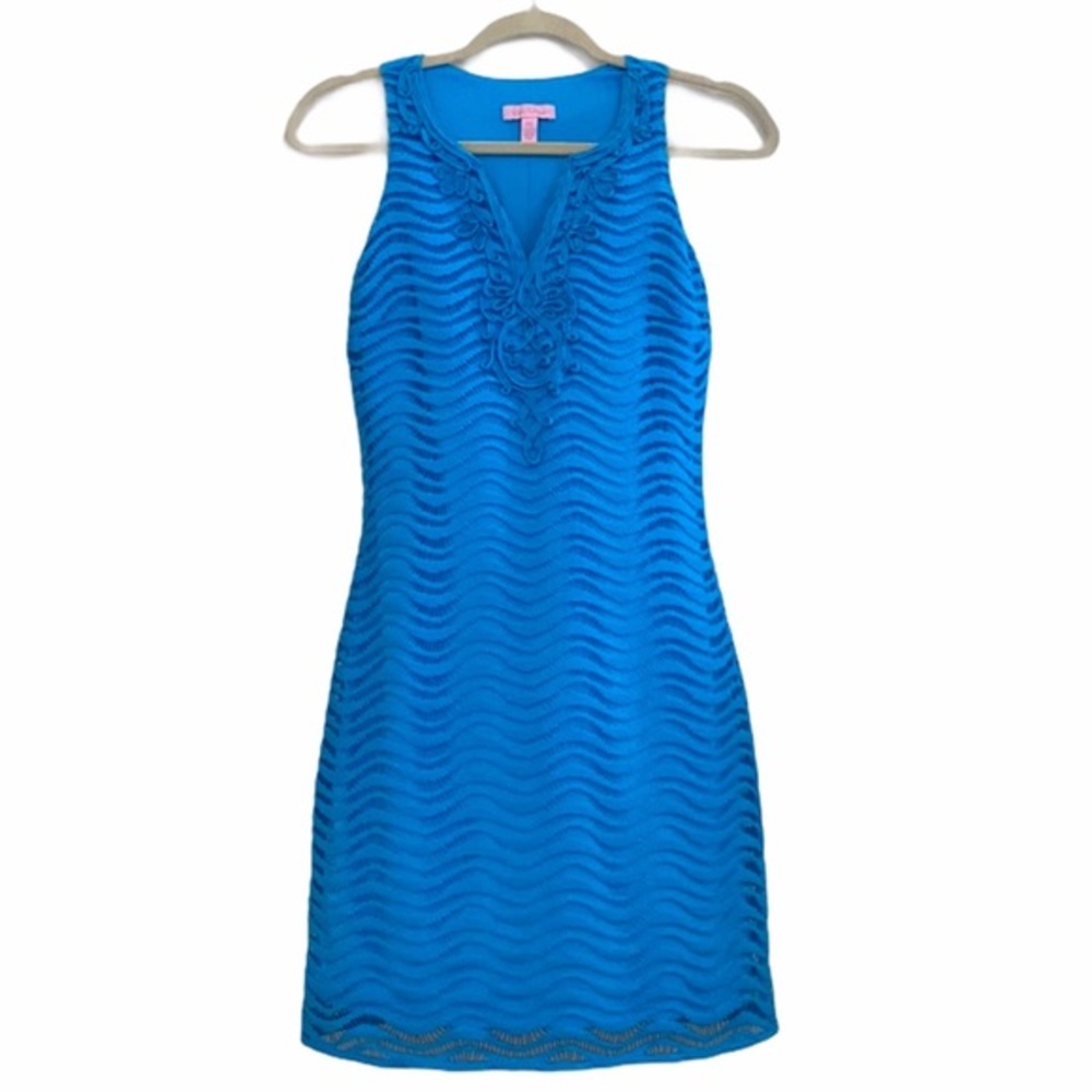 Lilly Pulitzer Blue Margate Sheath Lace Shift Dress Xxs Euc